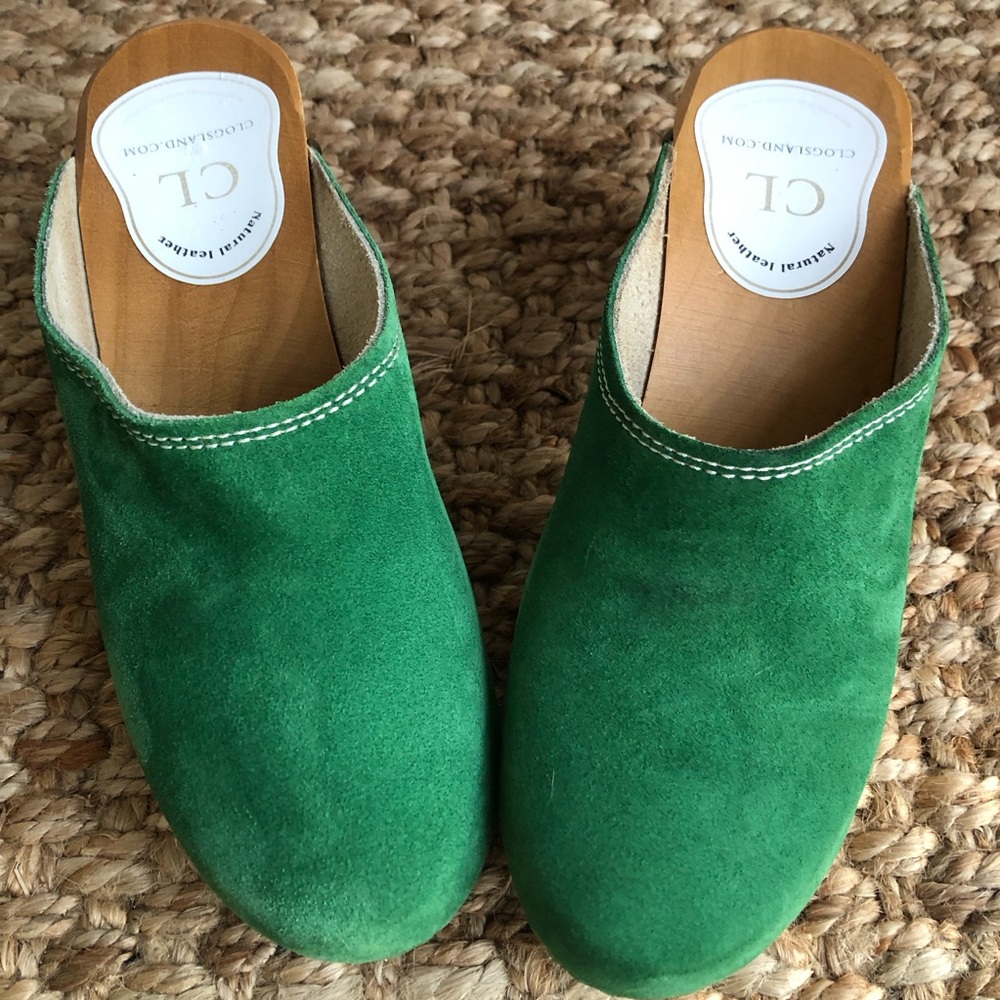 Clogsland Green Suede Classic Wooden Clog. Size 38 - Picture 8 of 12